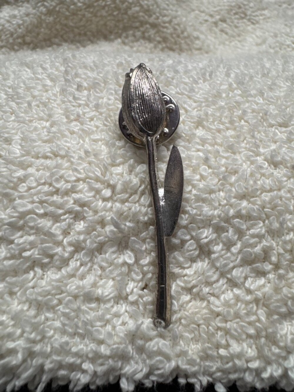 Silver Tulip Flower Lapel Pin With Secure Backing - Made In USA - Elegant Vintag